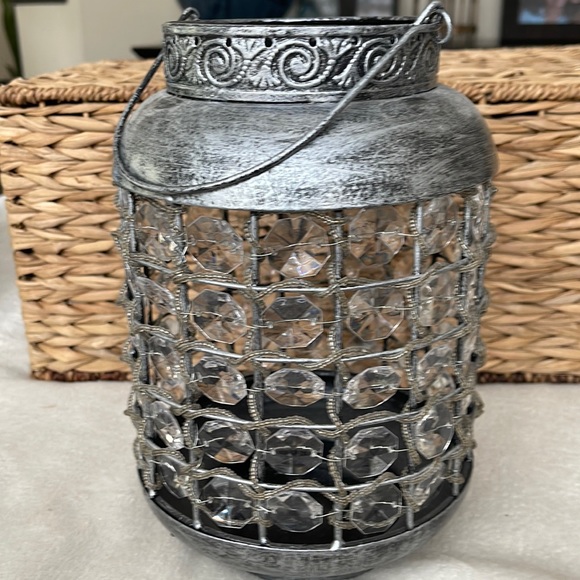 Pier 1 Other - Metal Black. Silver Lantern with Top Handle  Beaded with lucite